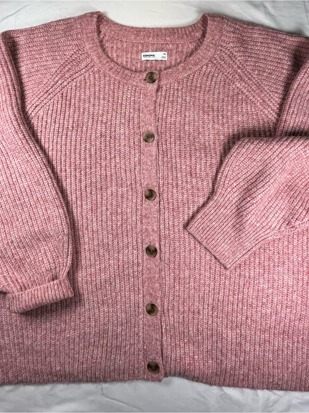 Sonoma Rose-Pink Ribbed Button-Up Cardigan